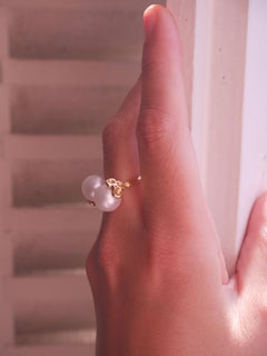 18 Karat Yellow Gold White Freshwater Pearl Ruby Flower Ring