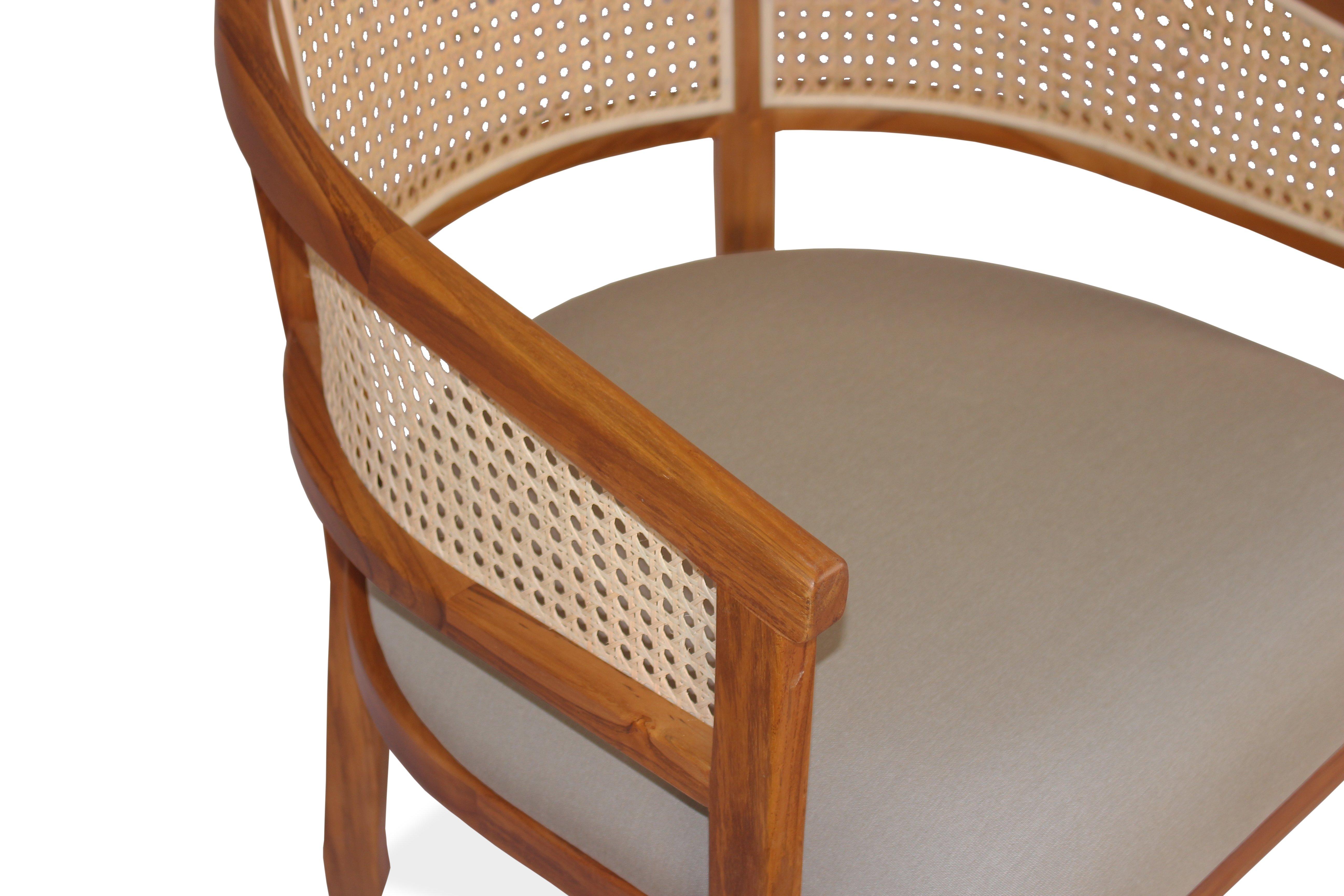 Javanese Anais, Teak and Hand Woven Cane Lounge Chair in Golden Brown Finish For Sale