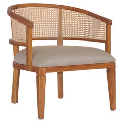 Anais, Teak and Hand Woven Cane Lounge Chair in Golden Brown Finish