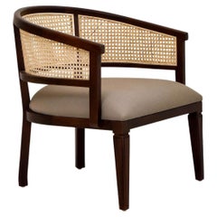 Anais, Teak and Hand Woven Cane Lounge Chair in Walnut Brown Finish