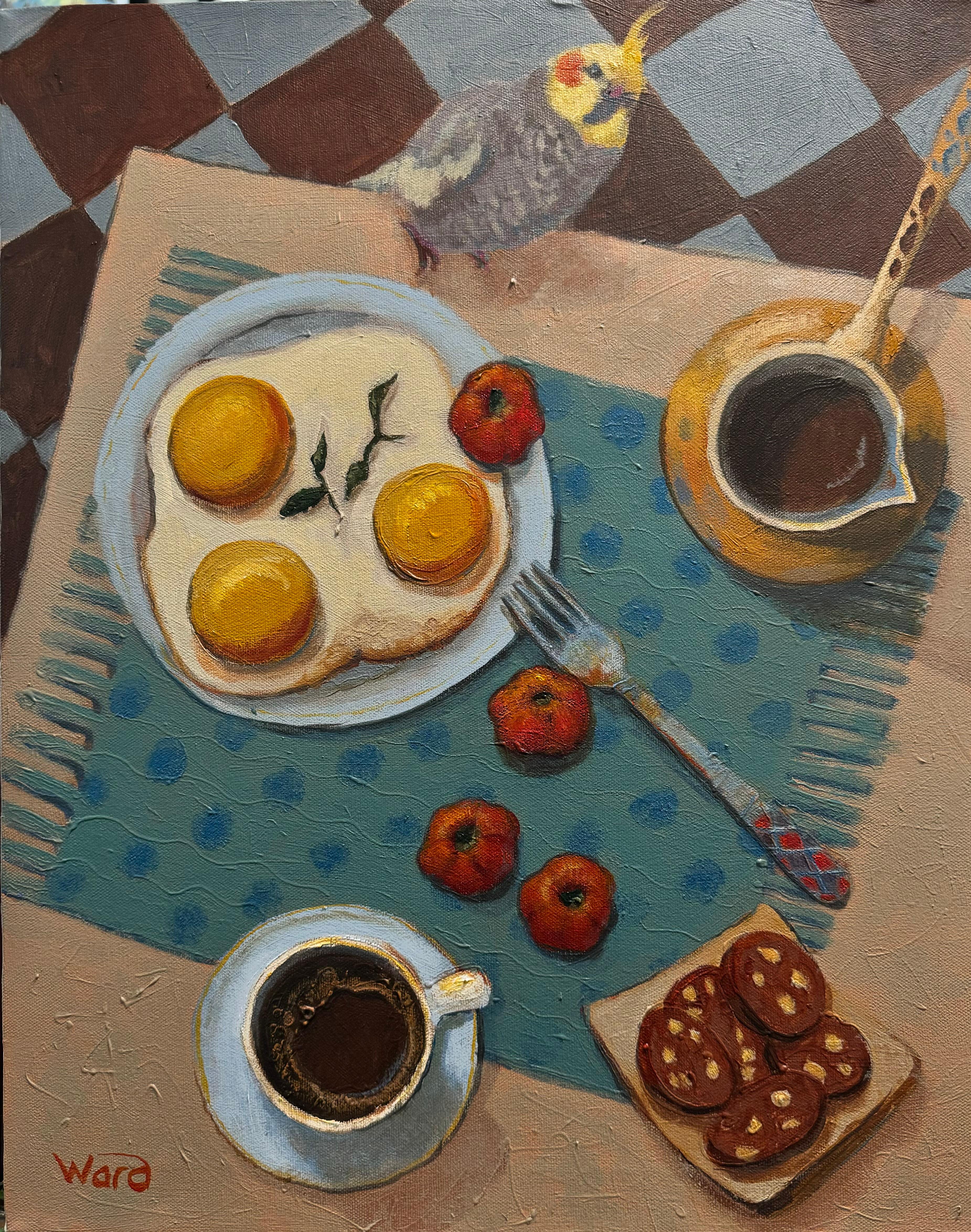 Anait Vardanyan Figurative Painting – My sweet chick, Stillleben, Acryl, vertikal, Kaffee