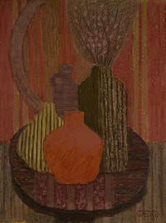 Red composition, still life with bottles, 2024