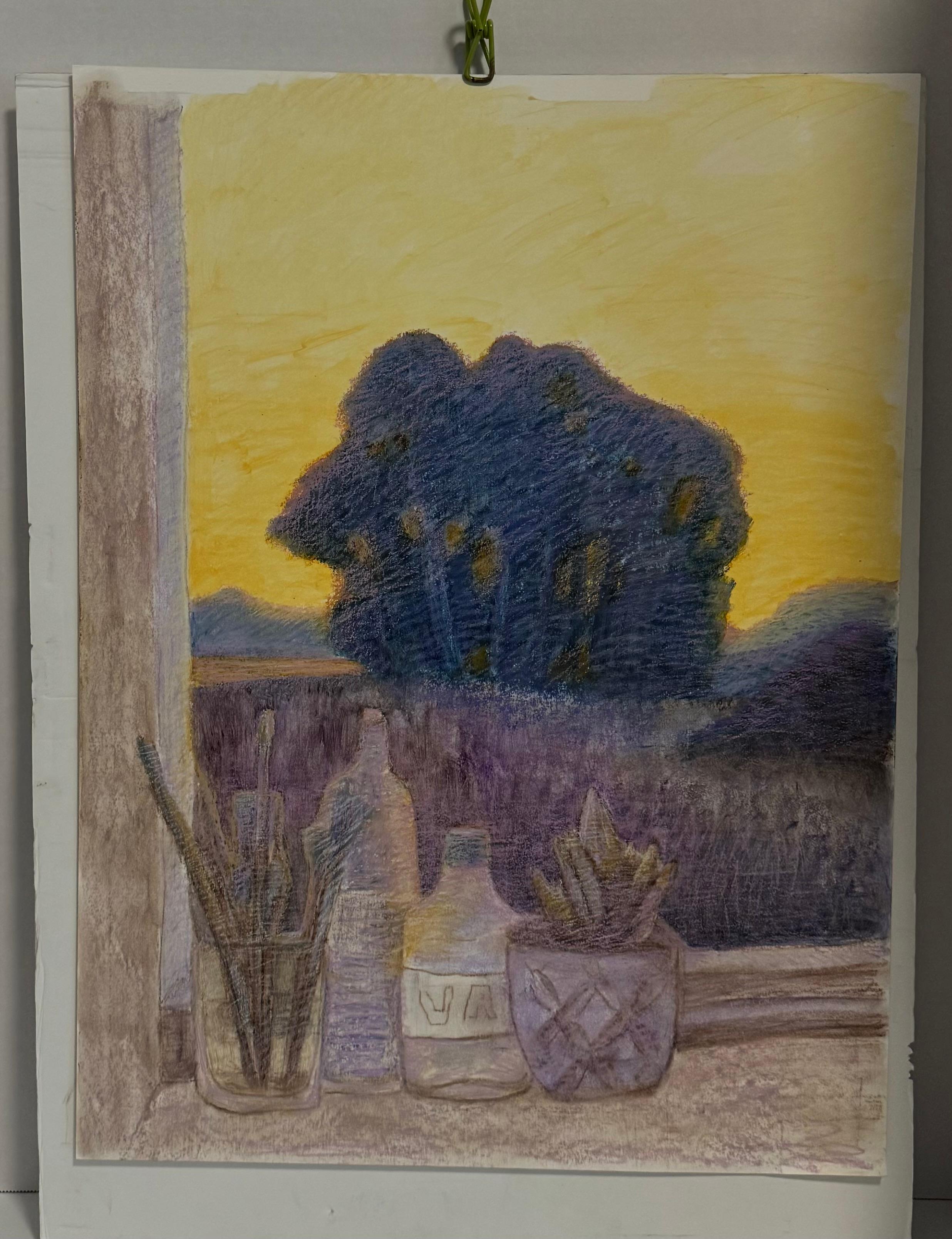 Nature morte. Composition sur la The Window. Papier pastel à l'huile, taille moyenne en vente 1