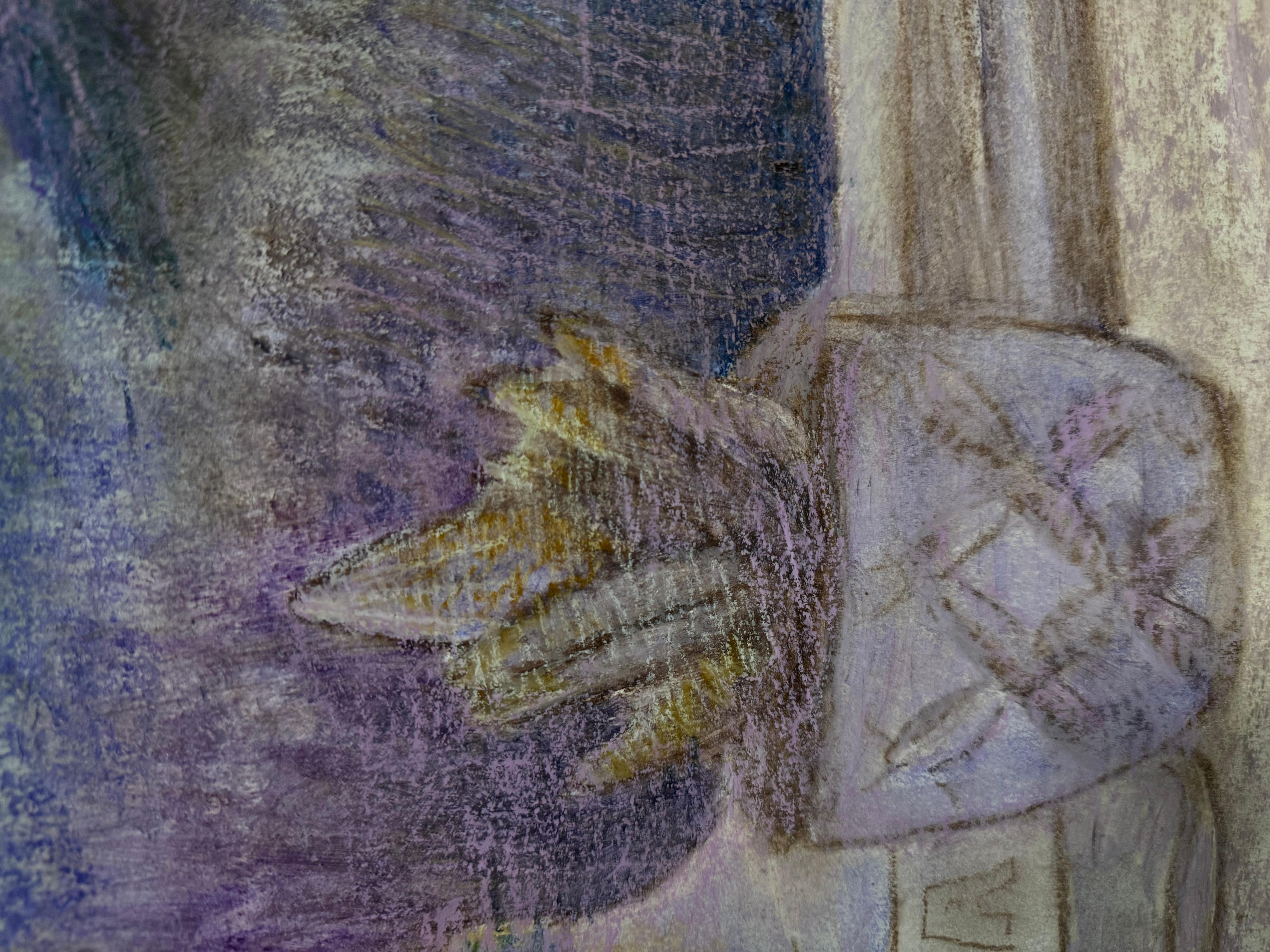 Nature morte. Composition sur la The Window. Papier pastel à l'huile, taille moyenne en vente 2