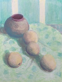 Bodegón con manzanas verdes