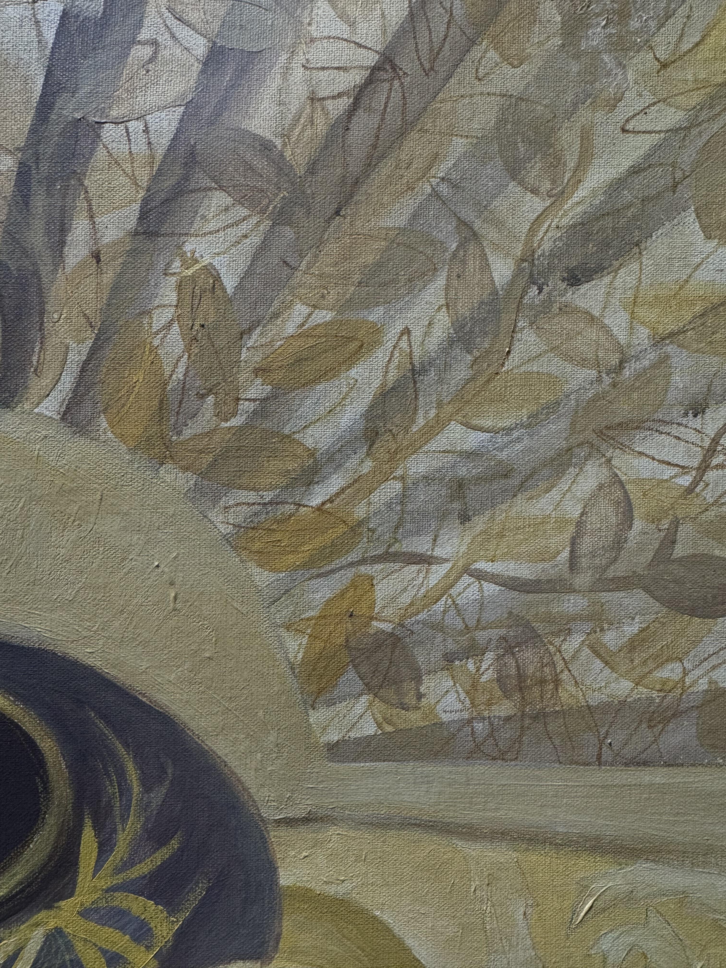 Nature morte à l'éventail jaune, de taille moyenne. - Jaune Still-Life Painting par Anait Vardanyan