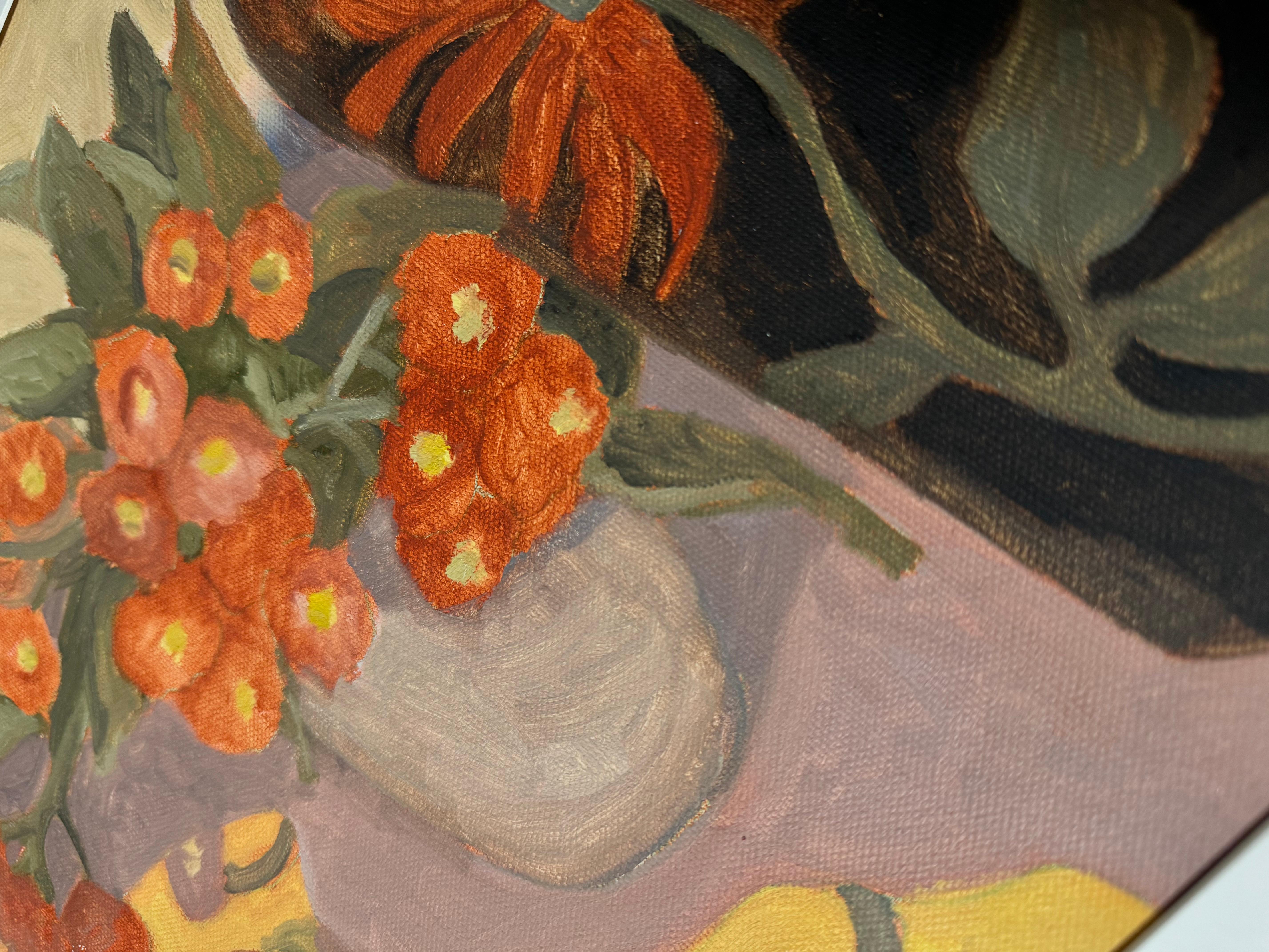 The black vase. Nature morte, pastel à l'huile, horizontal, fleurs - Impressionnisme Painting par Anait Vardanyan