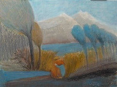 El principito, paisaje, figurativo, horizontal, pastel al óleo