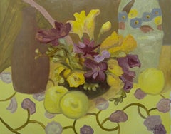 The yellow apples. Still-life, oil pastel, yellow, horizontal