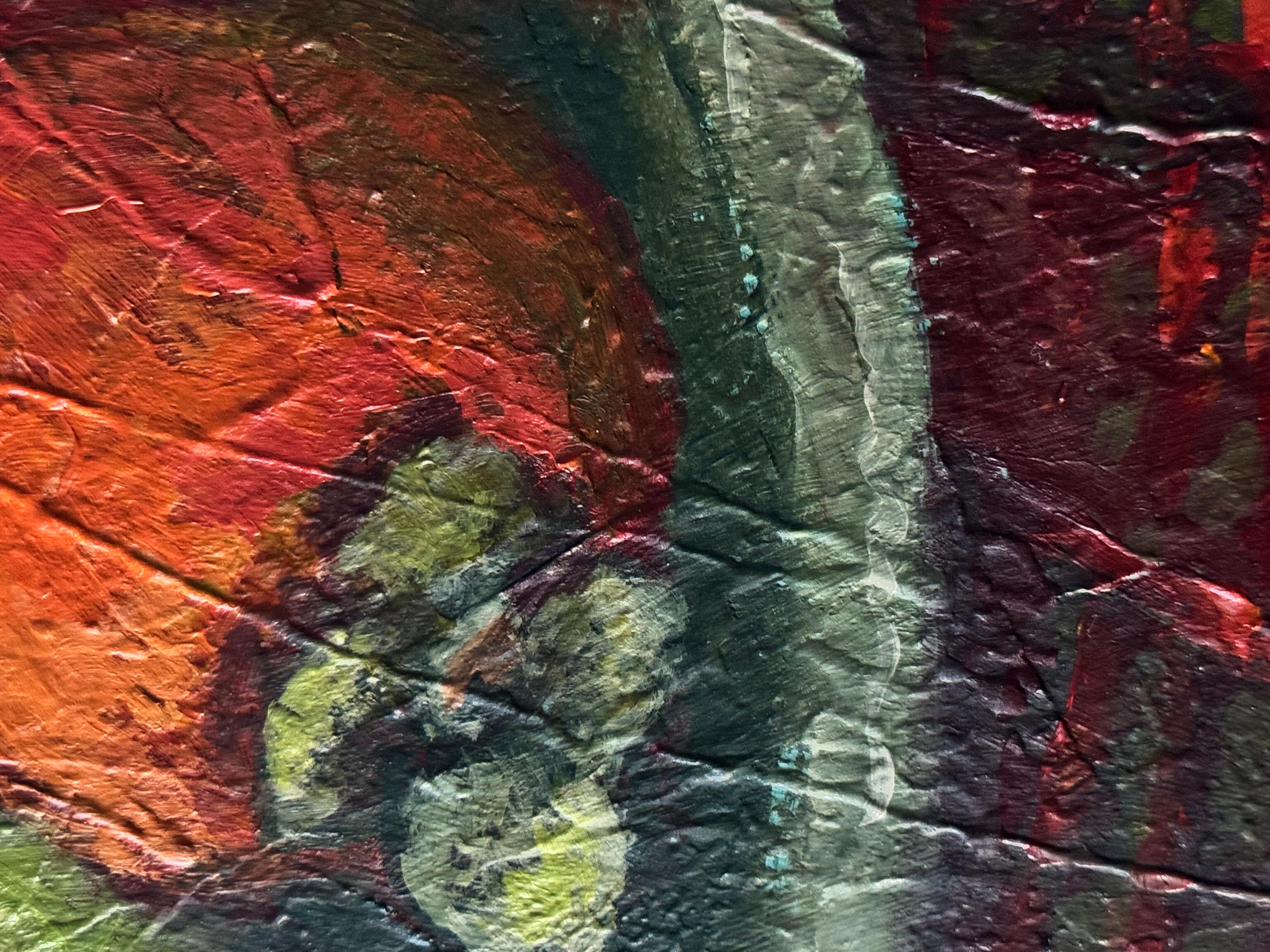 Théière ouzbèke. Nature morte, fruits, verticale, acrylique - Noir Still-Life Painting par Anait Vardanyan