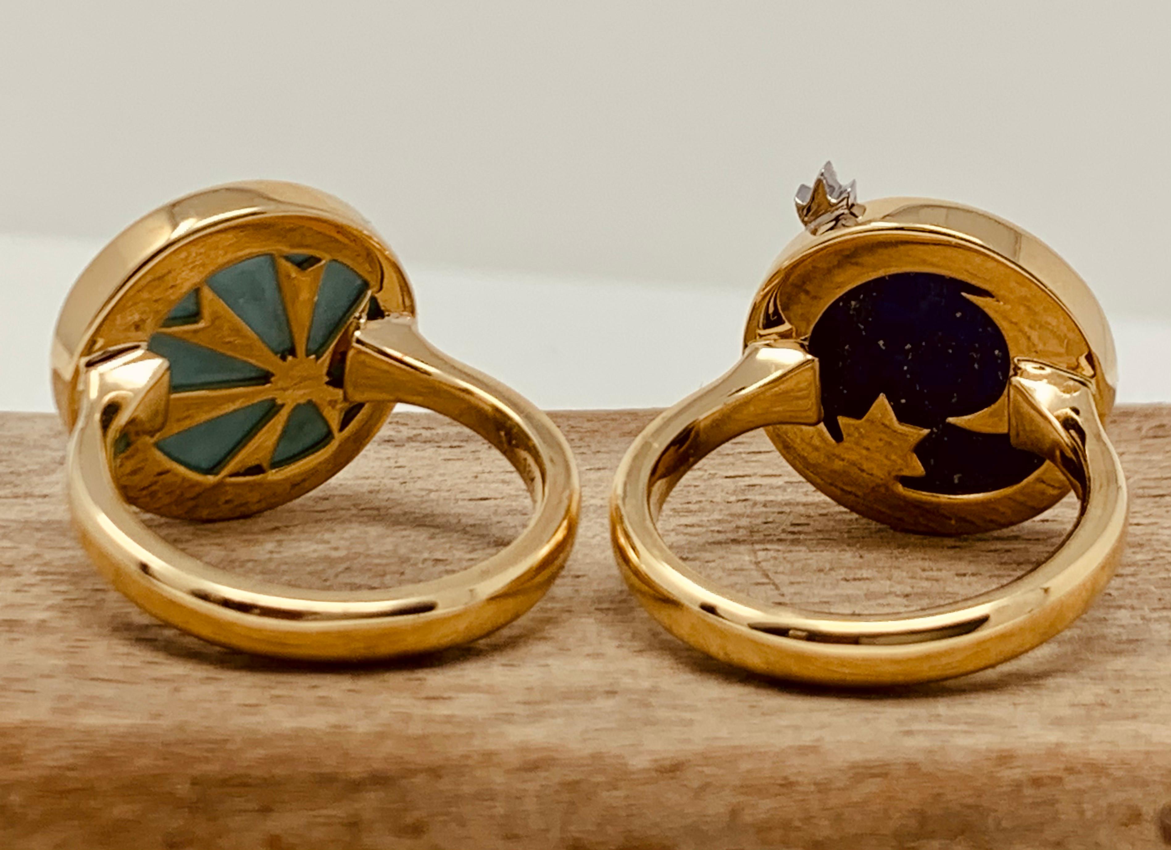Contemporary AnaKatarina 18 Karat Gold, Chilean Lapis, and Diamond Elements 'Air' Ring For Sale