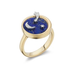 AnaKatarina 18 Karat Gold, Chilean Lapis, and Diamond Elements 'Air' Ring