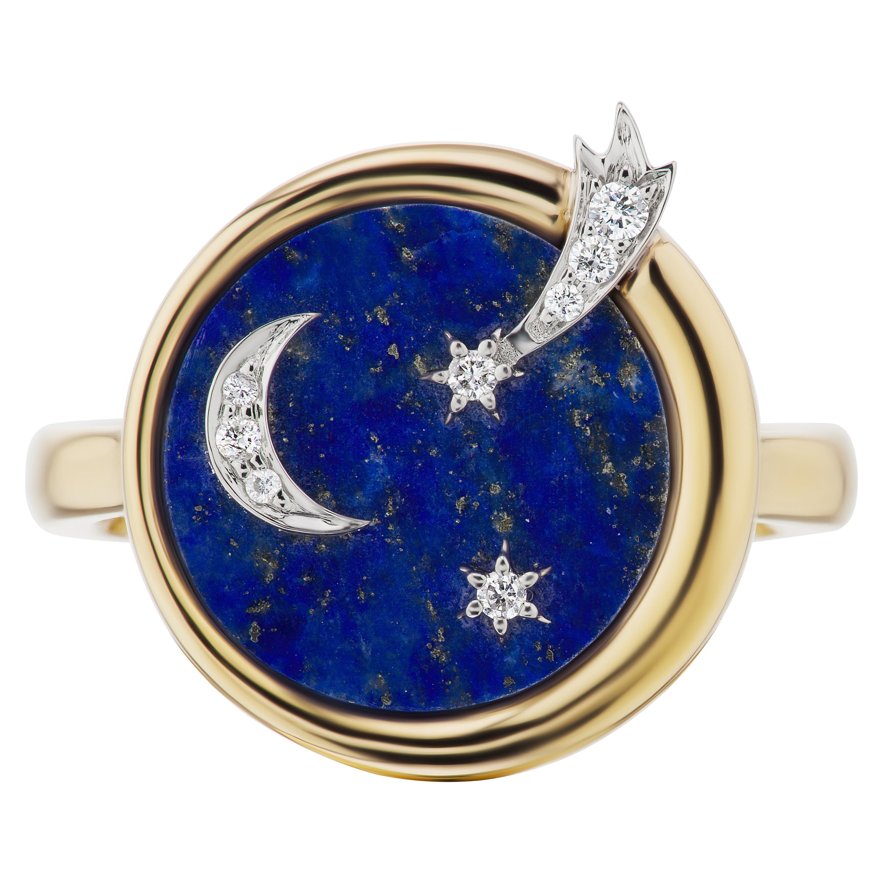 AnaKatarina 18 Karat Gold, Chilean Lapis, and Diamond Elements 'Air' Ring For Sale