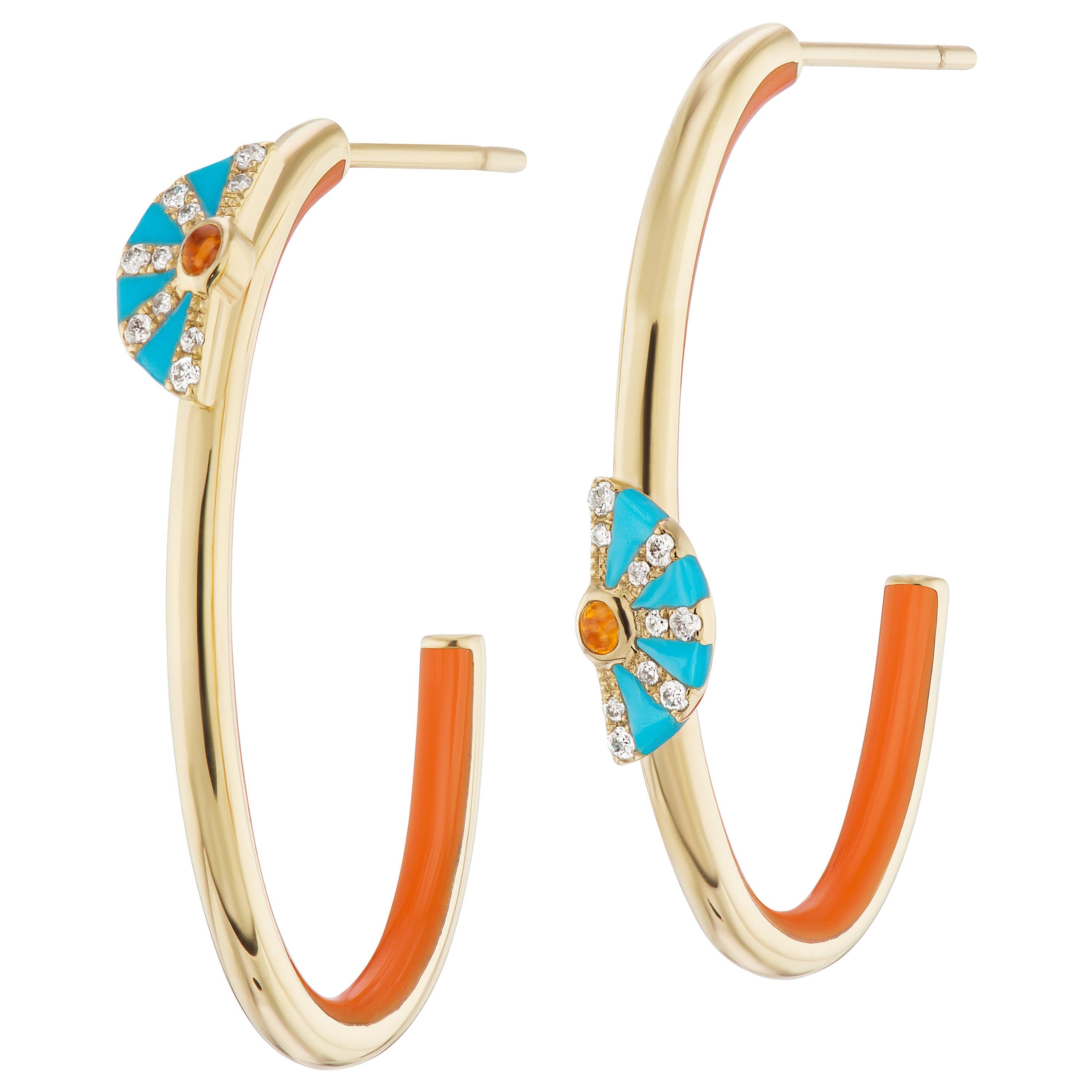 AnaKatarina 18 Karat Gold, Diamond and Fire Opal 4 Elements 'Fire' Hoop Earrings For Sale