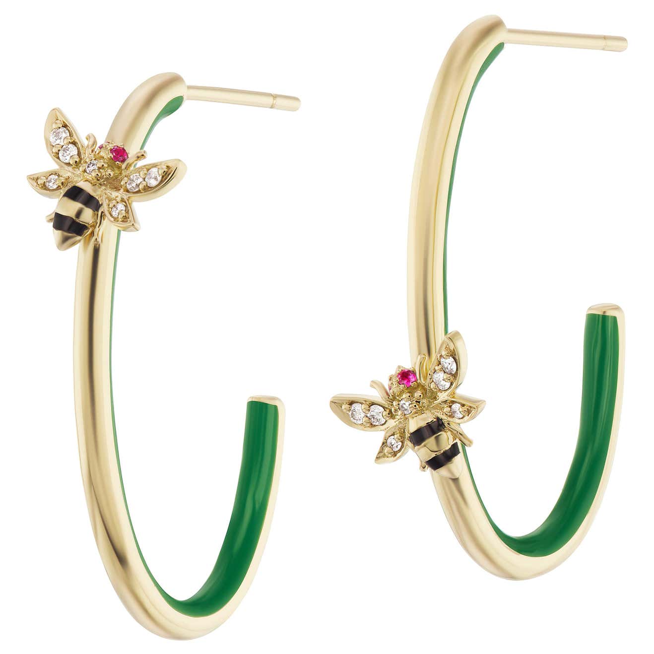 AnaKatarina 18 Karat Gold, Diamond and Ruby 'Earth' Hoop Earrings For ...