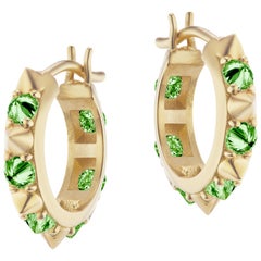AnaKatarina 18 Karat Yellow Gold and Green Tsavorite Huggie Hoops