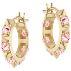 AnaKatarina 18 Karat Yellow Gold and Pink Sapphire Huggie Hoops