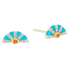 AnaKatarina 18 Karat Yellow Gold, Diamond, and Fire Opal, 'Fire' Studs