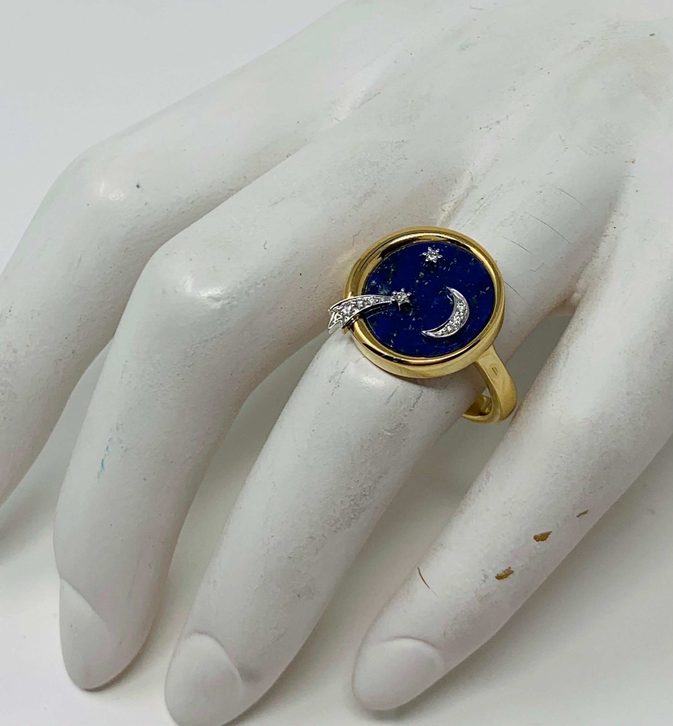 Women's AnaKatarina 18 Karat Gold, Chilean Lapis, and Diamond Elements 'Air' Ring For Sale