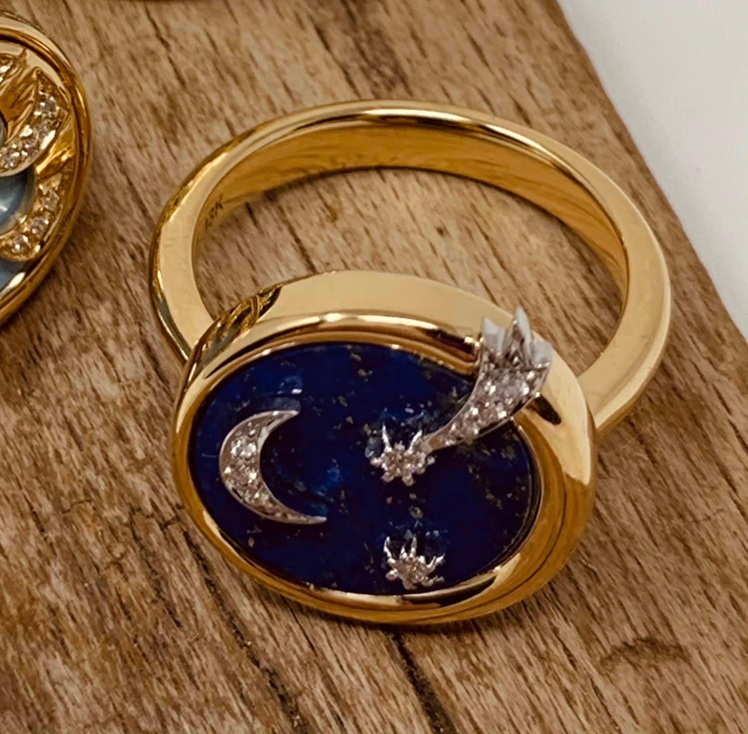 AnaKatarina 18 Karat Gold, Chilean Lapis, and Diamond Elements 'Air' Ring For Sale 4