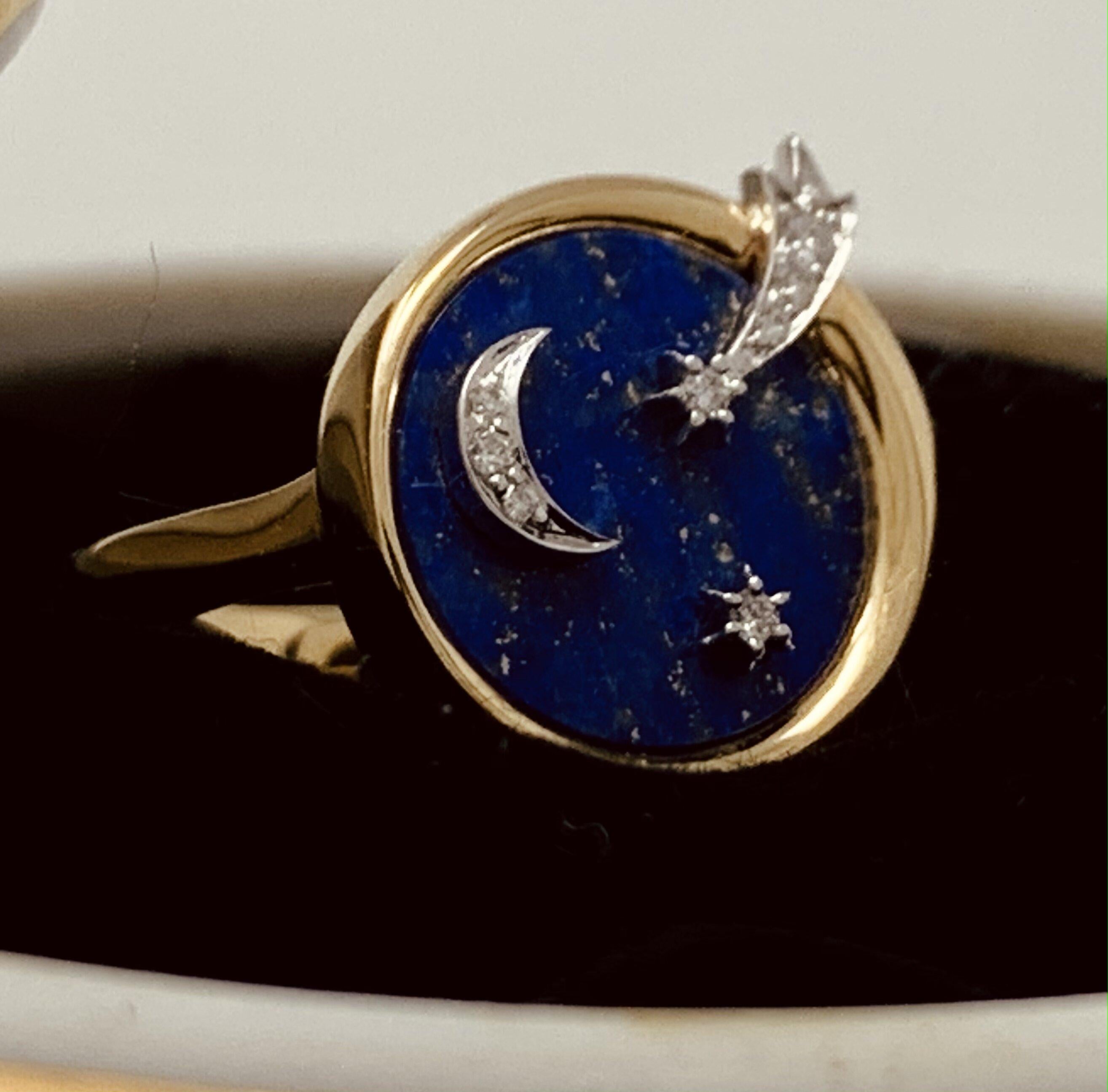 AnaKatarina 18 Karat Gold, Chilean Lapis, and Diamond Elements 'Air' Ring For Sale 6