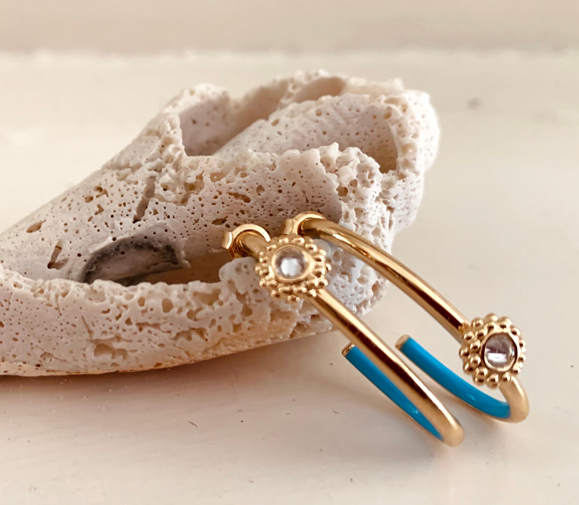 AnaKatarina 18 Karat Gold, Diamond and Enamel 4 Element 'Water' Hoop Earrings For Sale 4