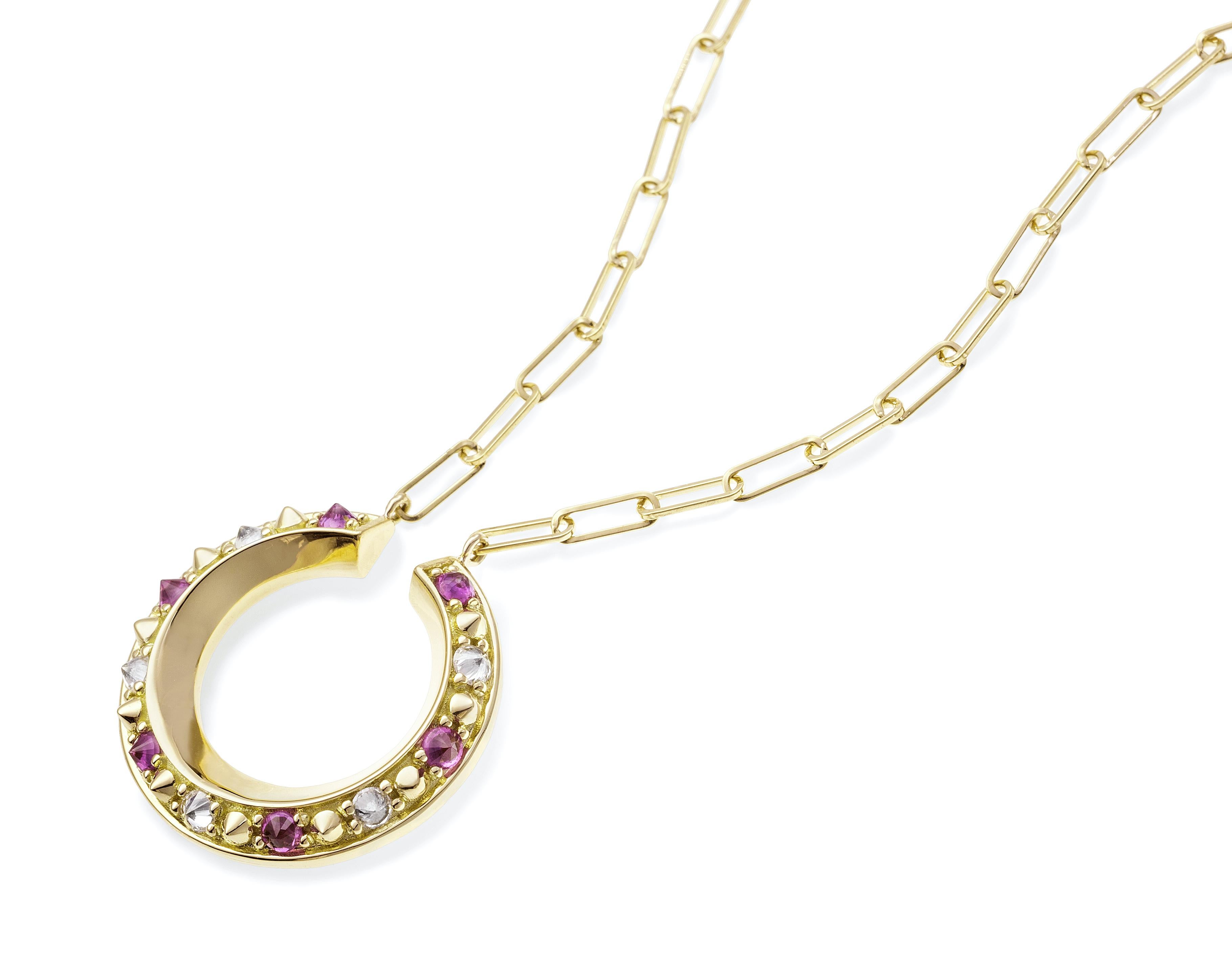 Contemporary Anakatarina 18k Gold, Diamond, and Pink Sapphire 'Attitude' Twist Necklace For Sale