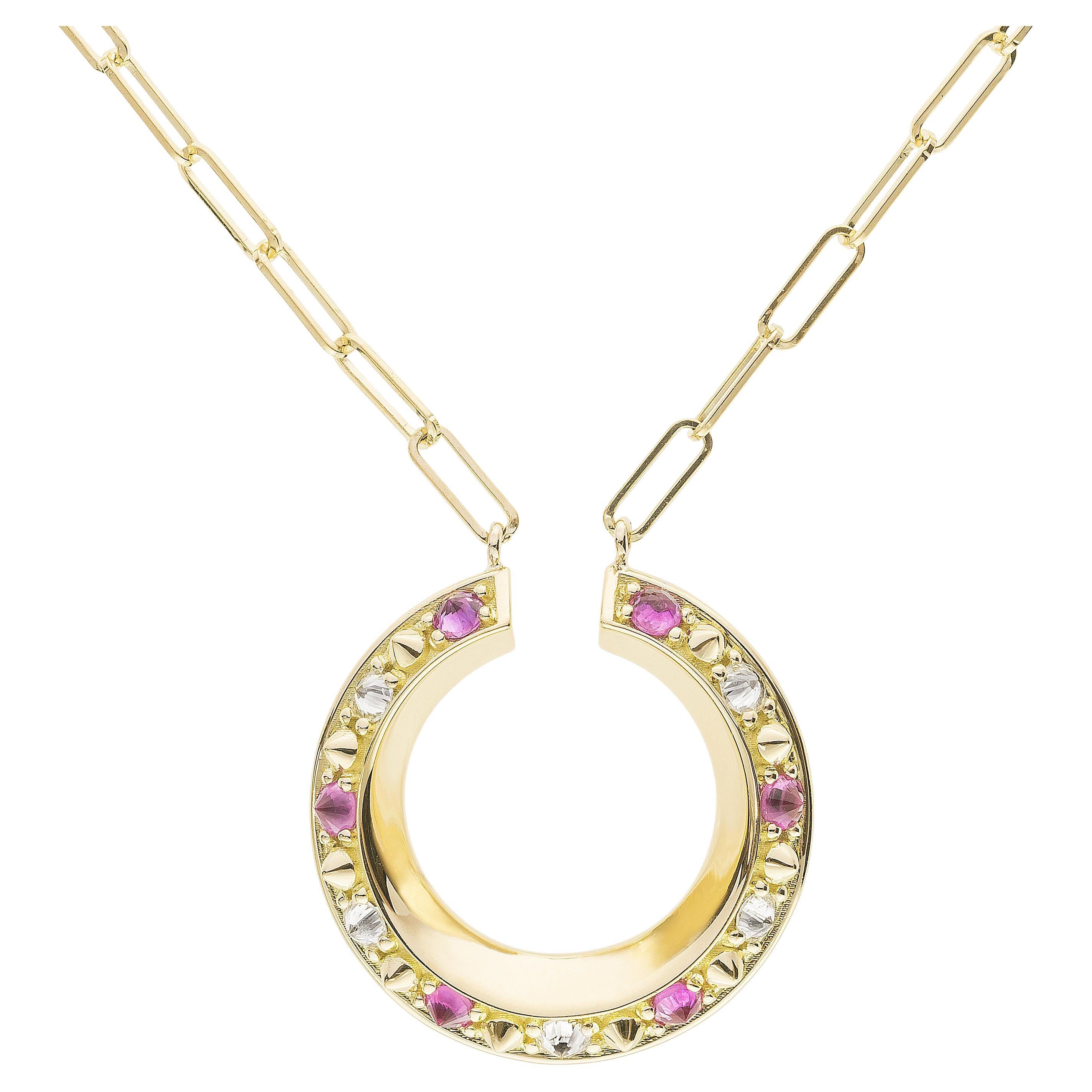 Anakatarina 18k Gold, Diamond, and Pink Sapphire 'Attitude' Twist Necklace For Sale