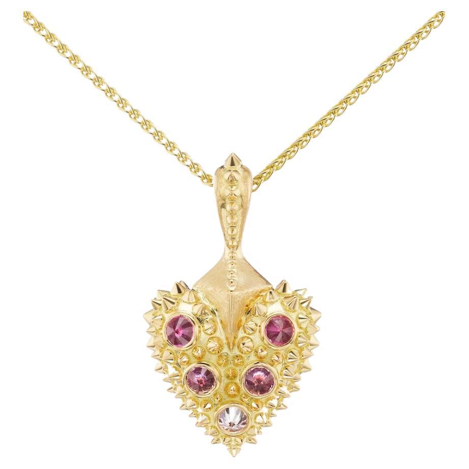 AnaKatarina 18K Gold, Diamond, and Pink Sapphire 'Pierce Your Heart' Necklace For Sale