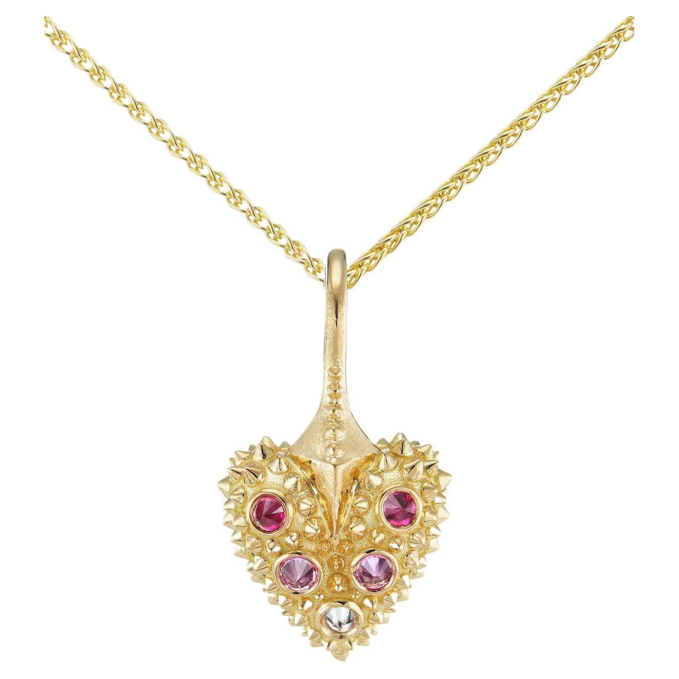 AnaKatarina 18K Gold, Pink Sapphire, Diamond Heart Ombre Charm Necklace For Sale