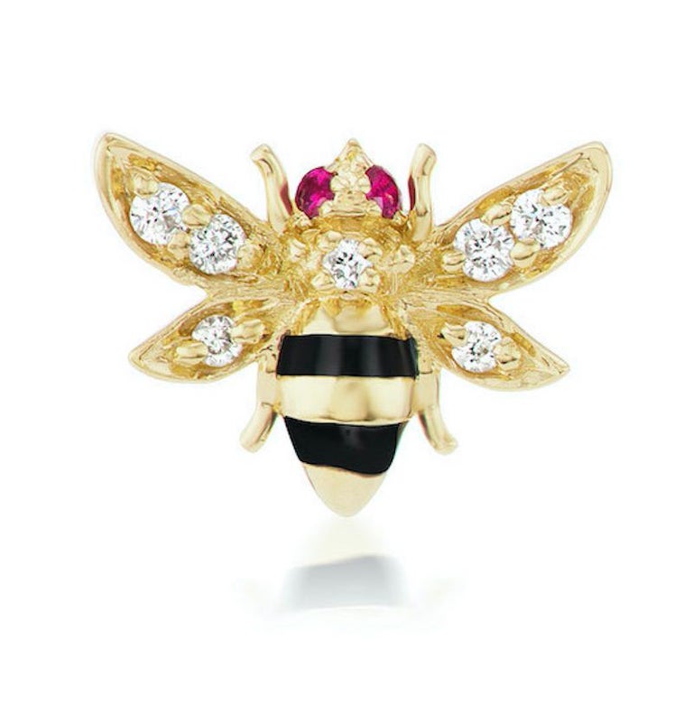 Baguette Cut AnaKatarina 18k Gold, Ruby, Diamond Bee Stud Earrings For Sale