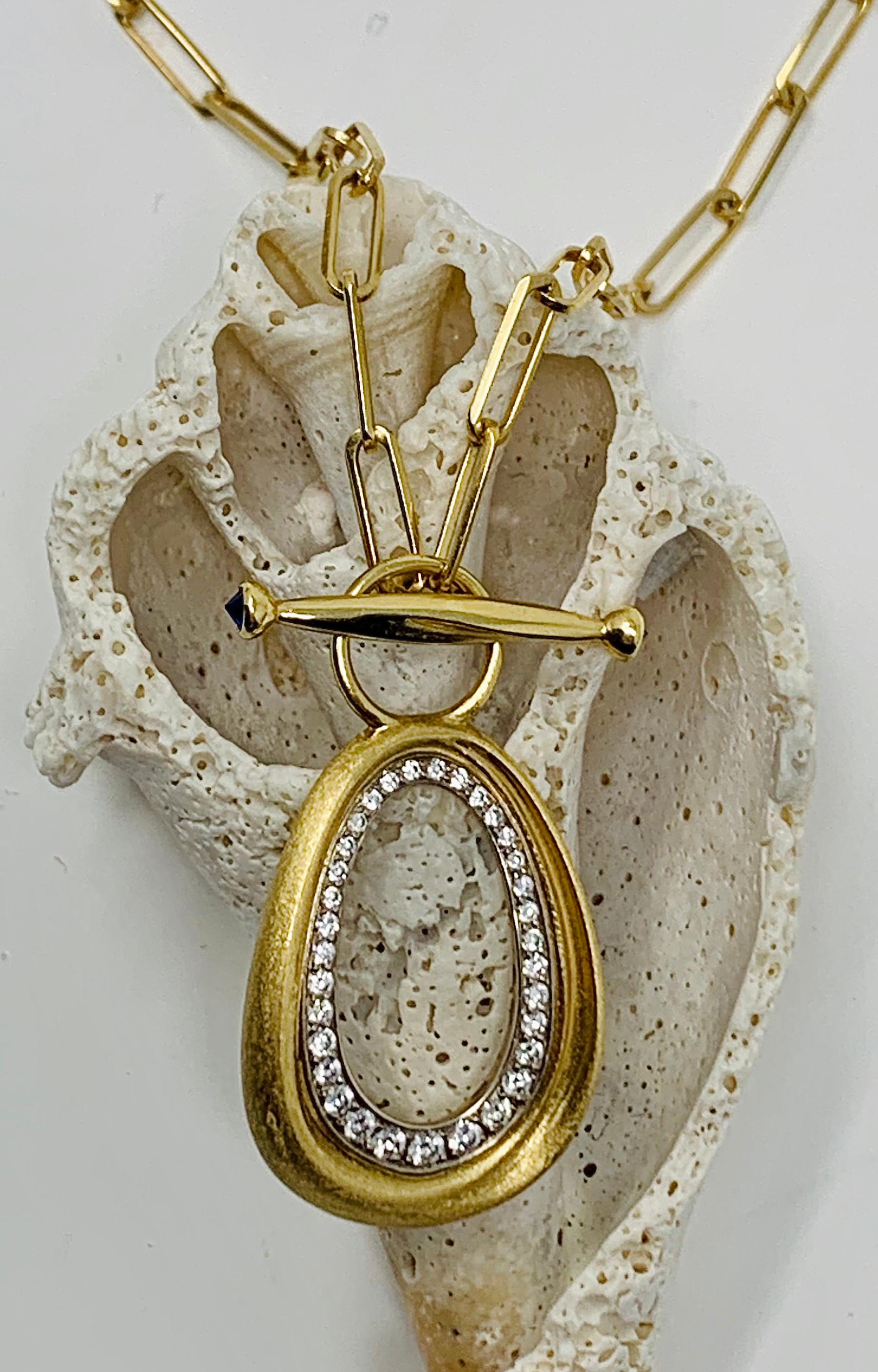 Contemporary AnaKatarina 18 Karat Yellow and White Gold, Diamond and Sapphire Toggle Necklace