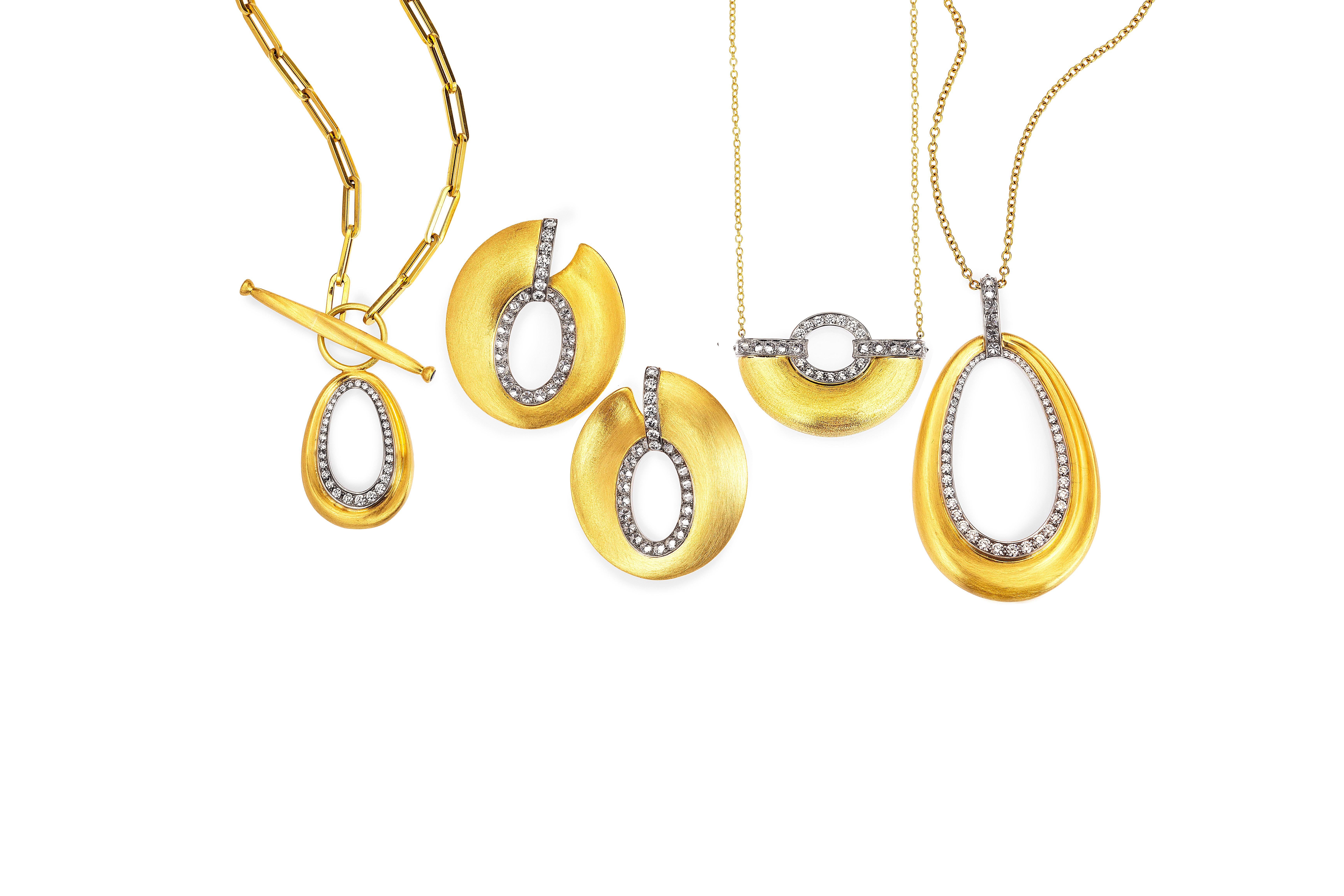 Contemporary AnaKatarina 18 Karat Yellow and White Gold with Diamonds Creole Hoops