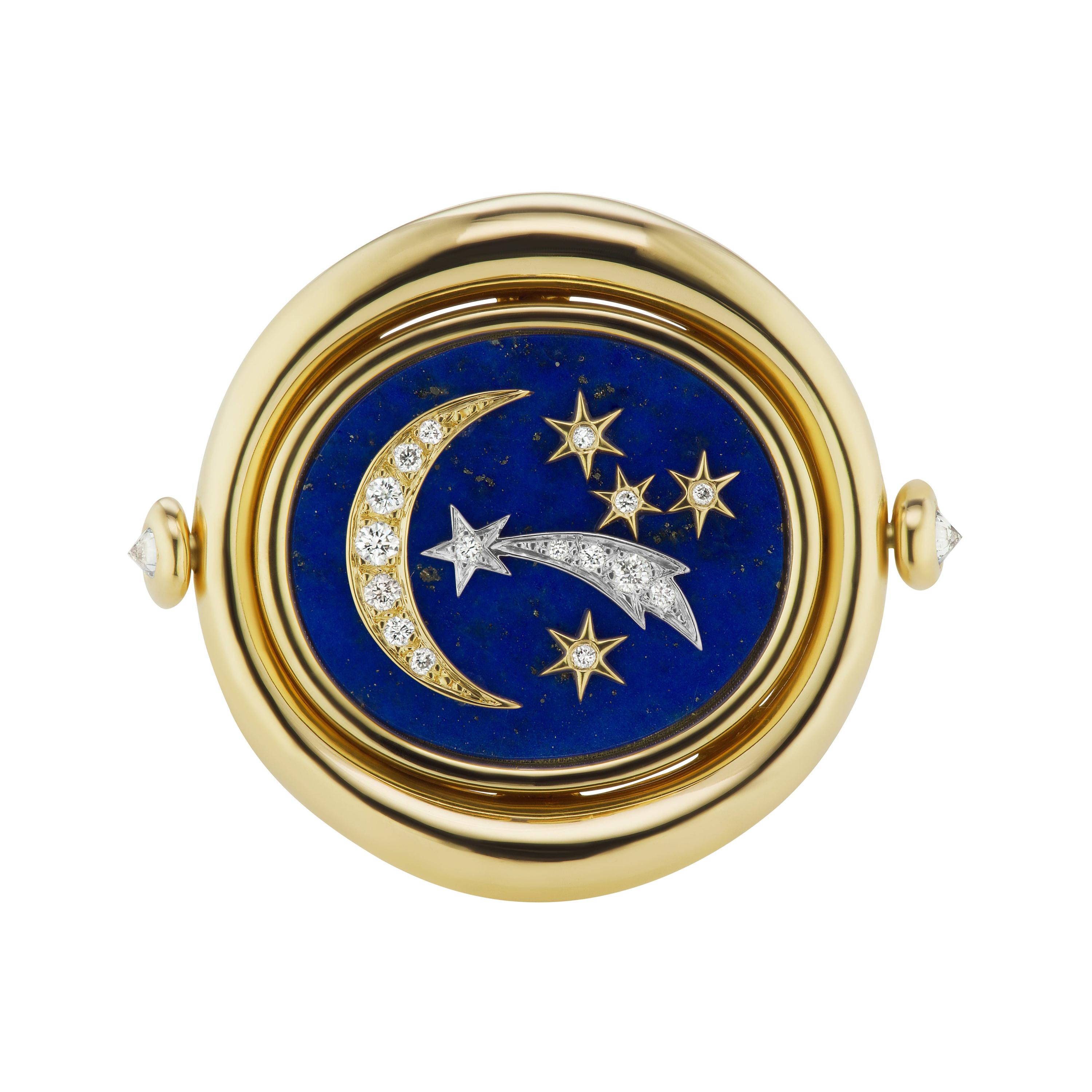 AnaKatarina "Air" Flip Ring/Pendant in Lapis, Diamonds, White and Yellow Gold For Sale