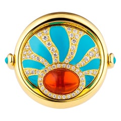 AnaKatarina 4 Elements "Fire" Ring w/ Fire Opal, Turquoise, Diamond, Yellow Gold