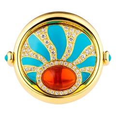 AnaKatarina 4 Elements "Fire" Ring with Fire Opal, Turquoise Diamond Yellow Gold