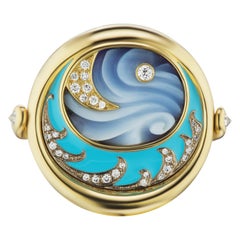 AnaKatarina 4 Elements "Water" Ring in Agate, Diamond, Yellow Gold, and Enamel