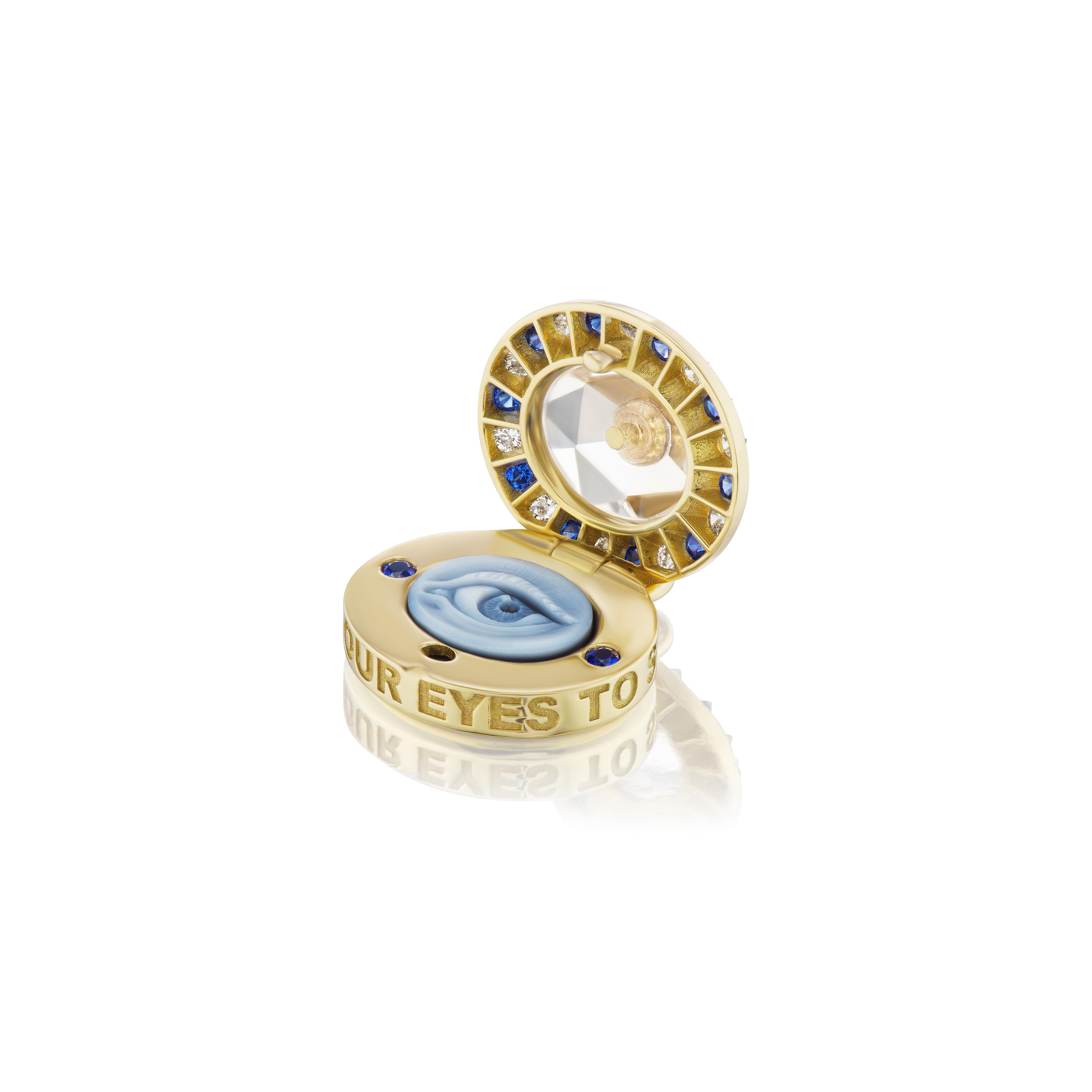 Contemporary AnaKatarina Customizable Agate, Gold, Sapphire, Diamond Eye Love Locket Pendant
