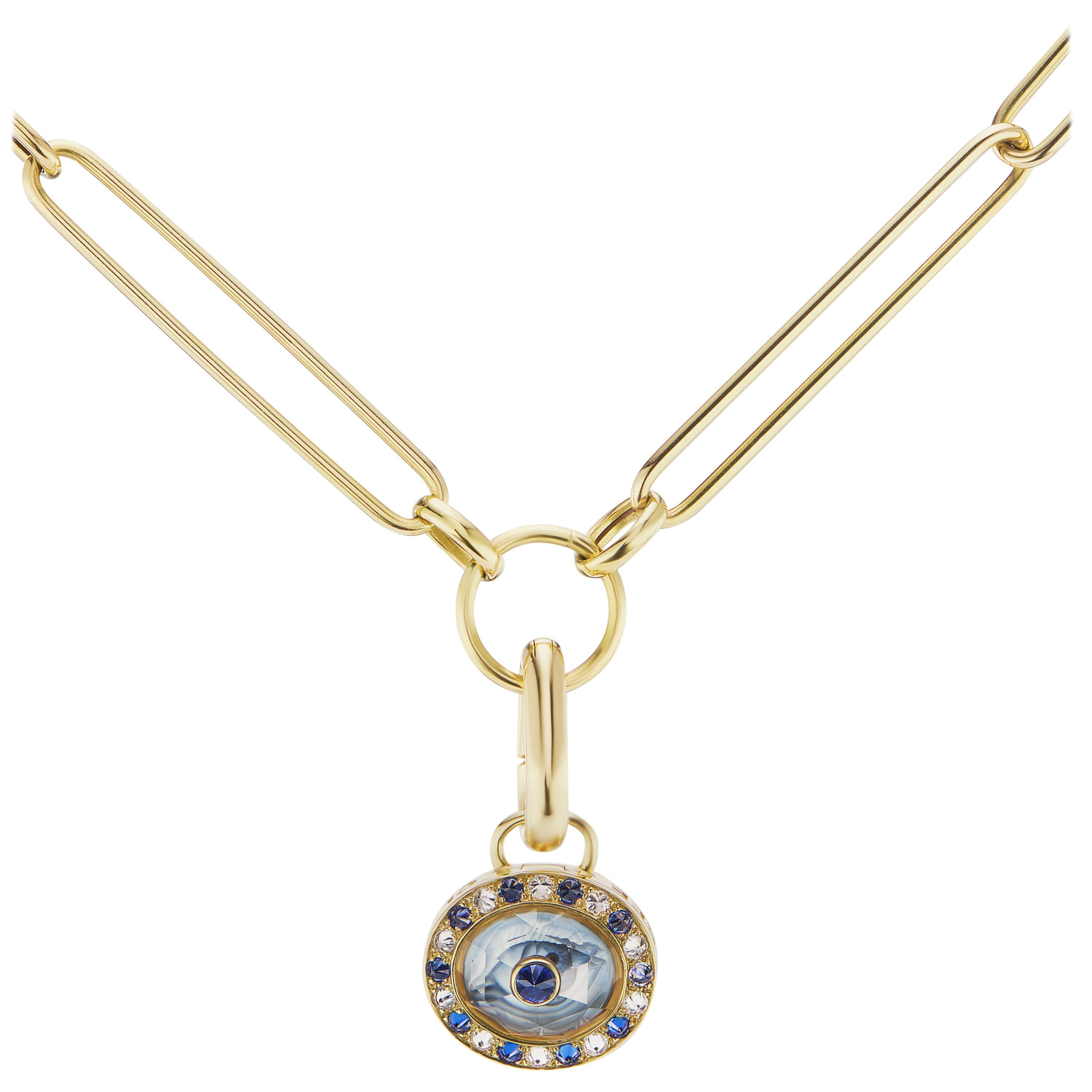 AnaKatarina Customizable Agate, Gold, Sapphire, Diamond Eye Love Locket Pendant