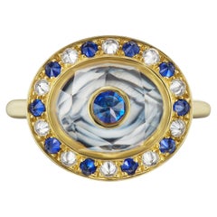 AnaKatarina Customizable Agate, Gold, Sapphire, Diamond "Eye Love" Locket Ring