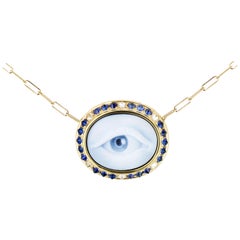 AnaKatarina Customizable Agate, Sapphire, Diamond, 18k Gold Eye Cameo Necklace