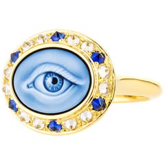 AnaKatarina Customizable Carved Agate Cameo, 18k Gold, Diamonds 'Eye Love' Ring