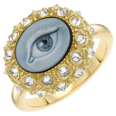 AnaKatarina Customizable Carved, Agate Cameo, 18k Gold, Diamonds 'Eye See' Ring