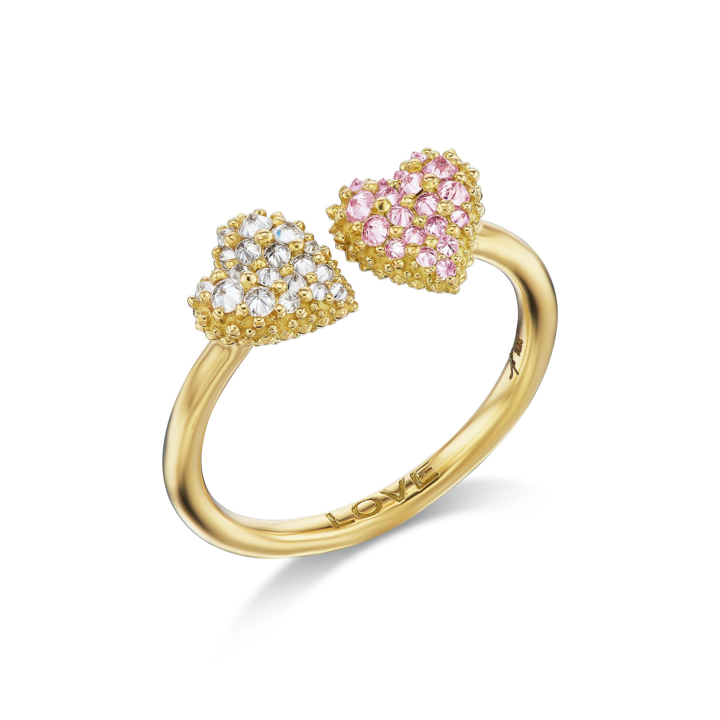 For Sale:  AnaKatarina Diamond, Pink Sapphire, and 18k Yellow Gold 'Moi et Toi' Ring 3