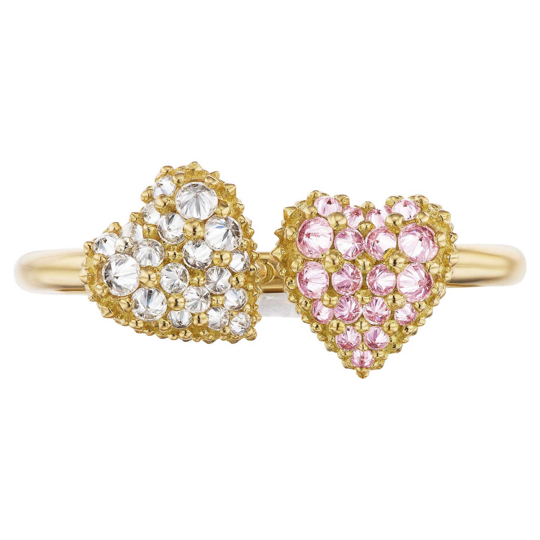 For Sale:  AnaKatarina Diamond, Pink Sapphire, and 18k Yellow Gold 'Moi et Toi' Ring