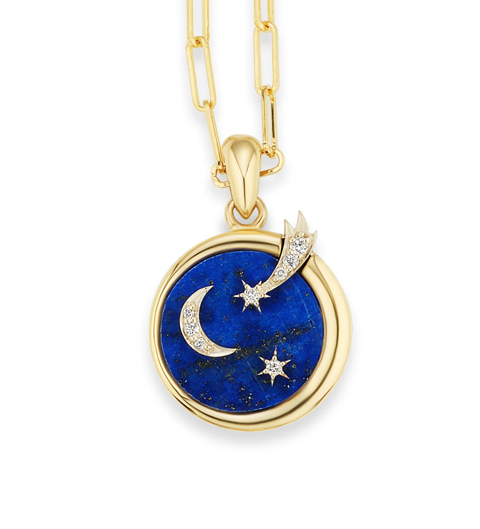 AnaKatarina Elements 'Air' Pendant in 18 Karat Gold, Chilean Lapis, and Diamonds 2