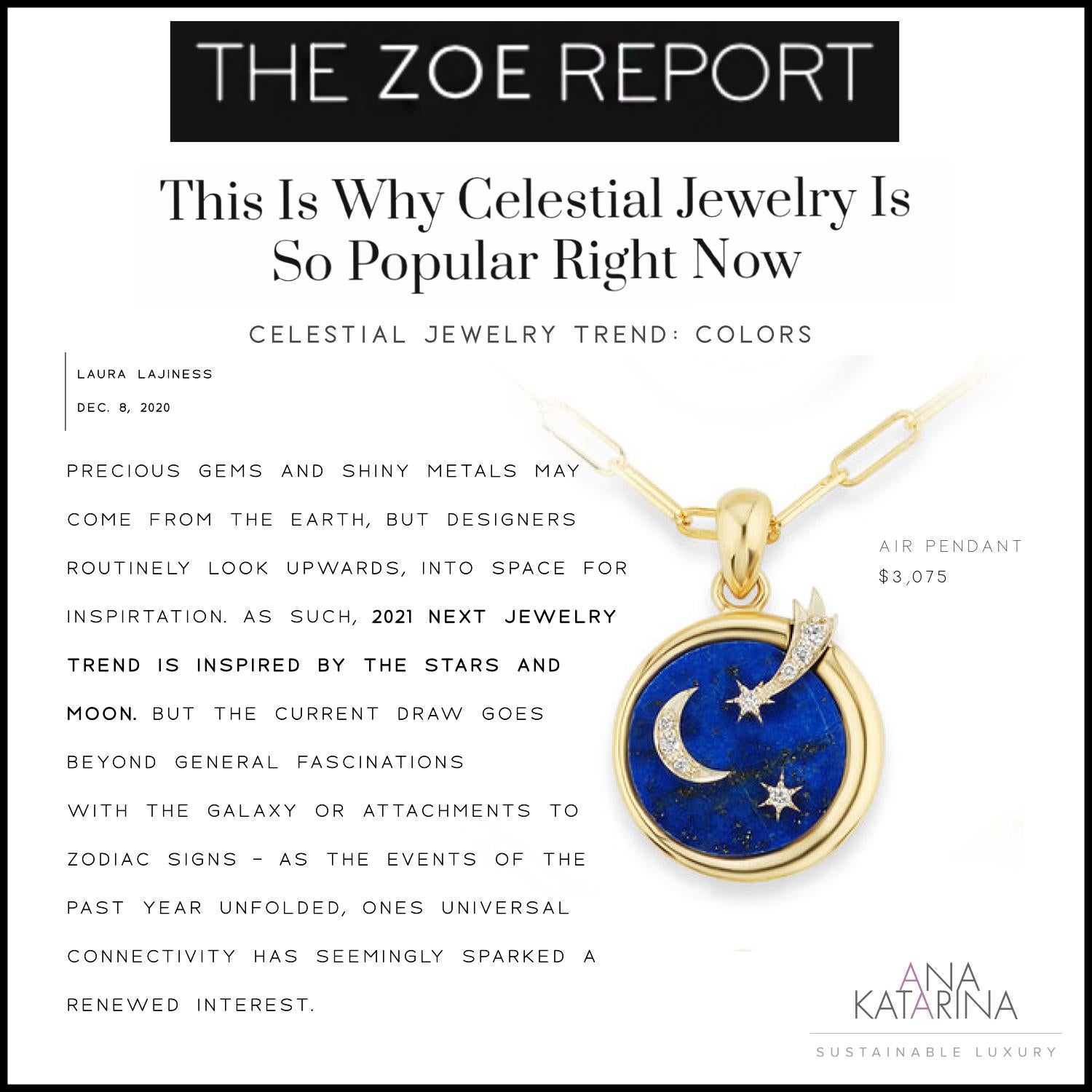 Women's AnaKatarina Elements 'Air' Pendant in 18 Karat Gold, Chilean Lapis, and Diamonds