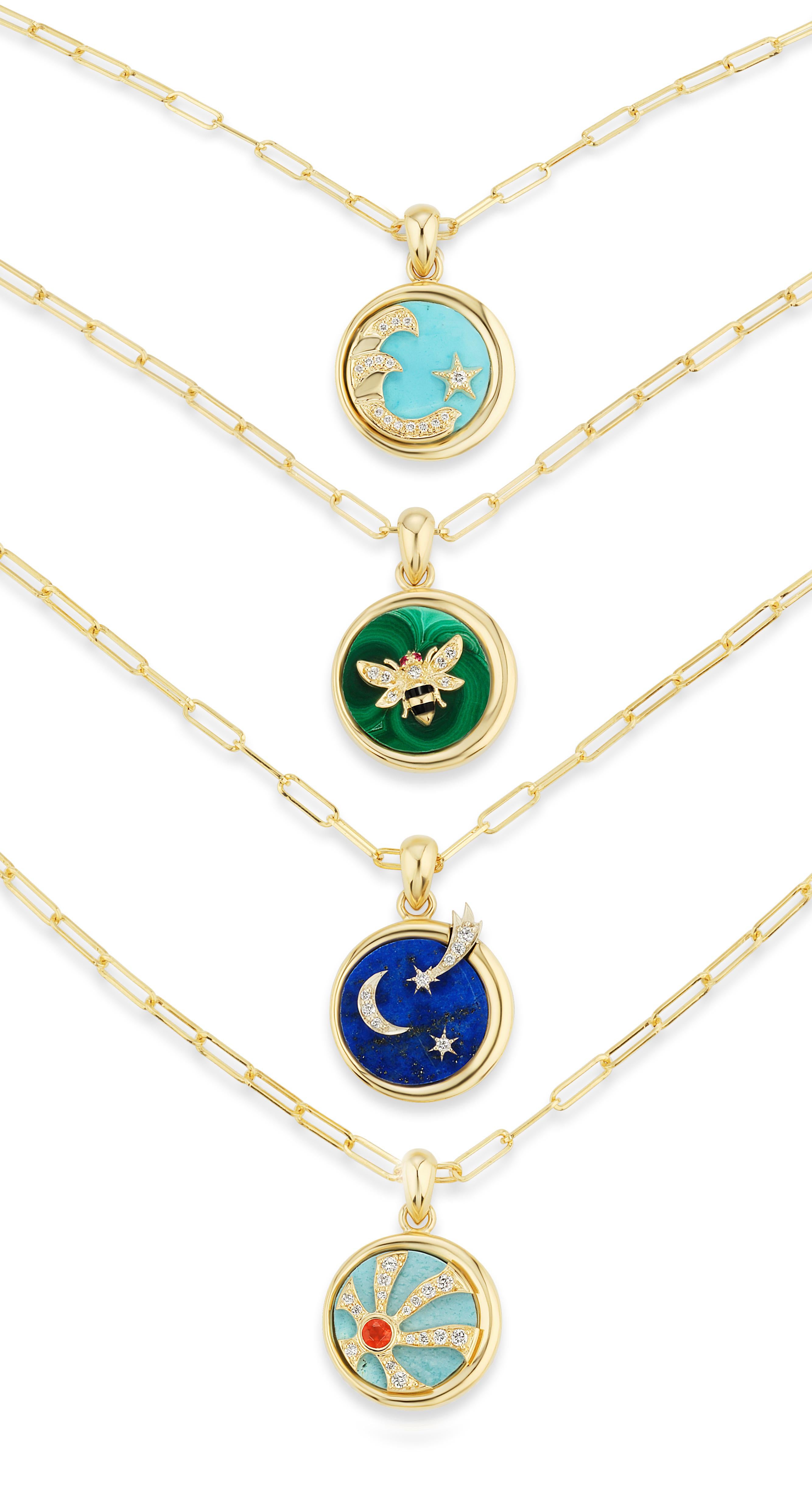 AnaKatarina Elements 'Air' Pendant in 18 Karat Gold, Chilean Lapis, and Diamonds For Sale 1