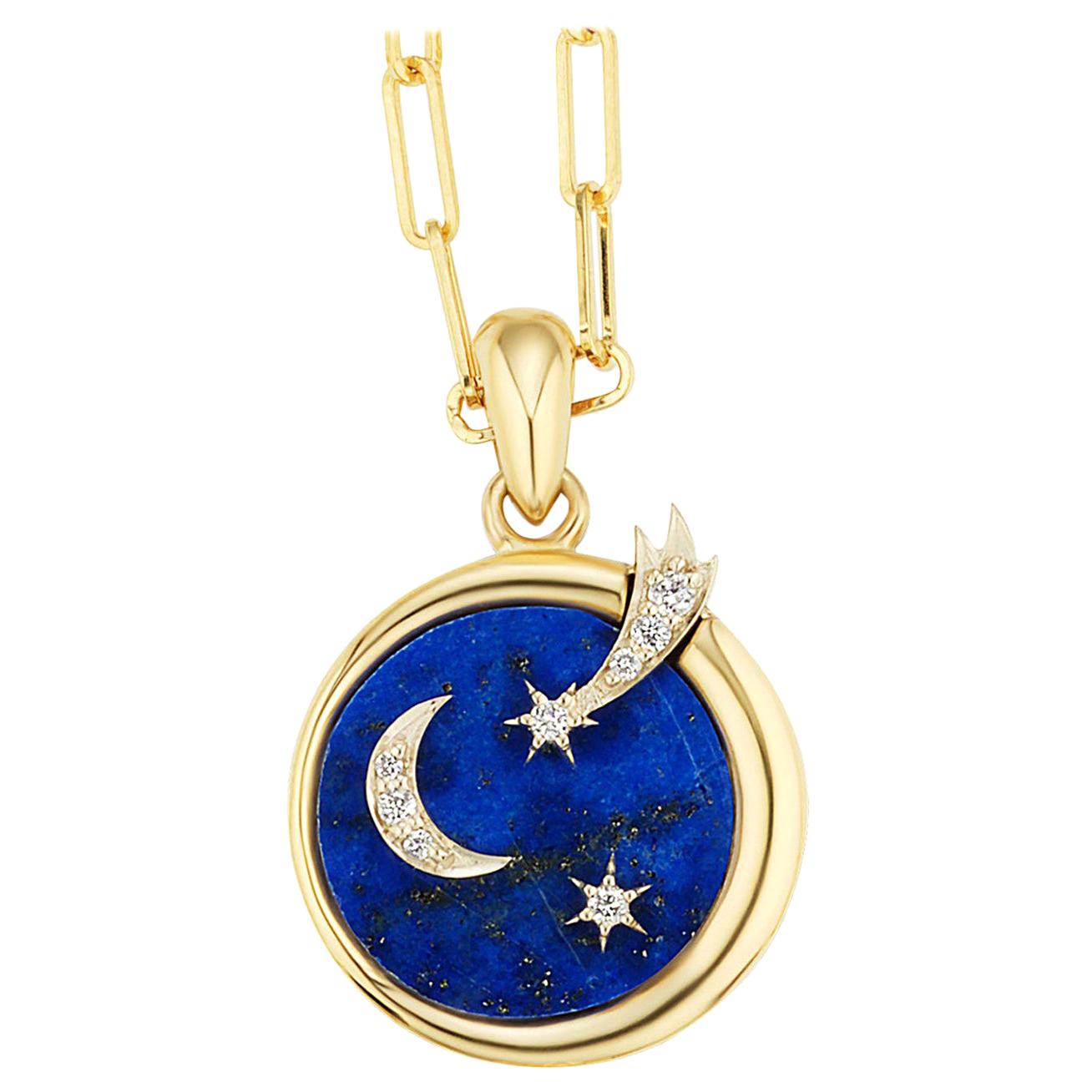 AnaKatarina Elements 'Air' Pendant in 18 Karat Gold, Chilean Lapis, and Diamonds For Sale