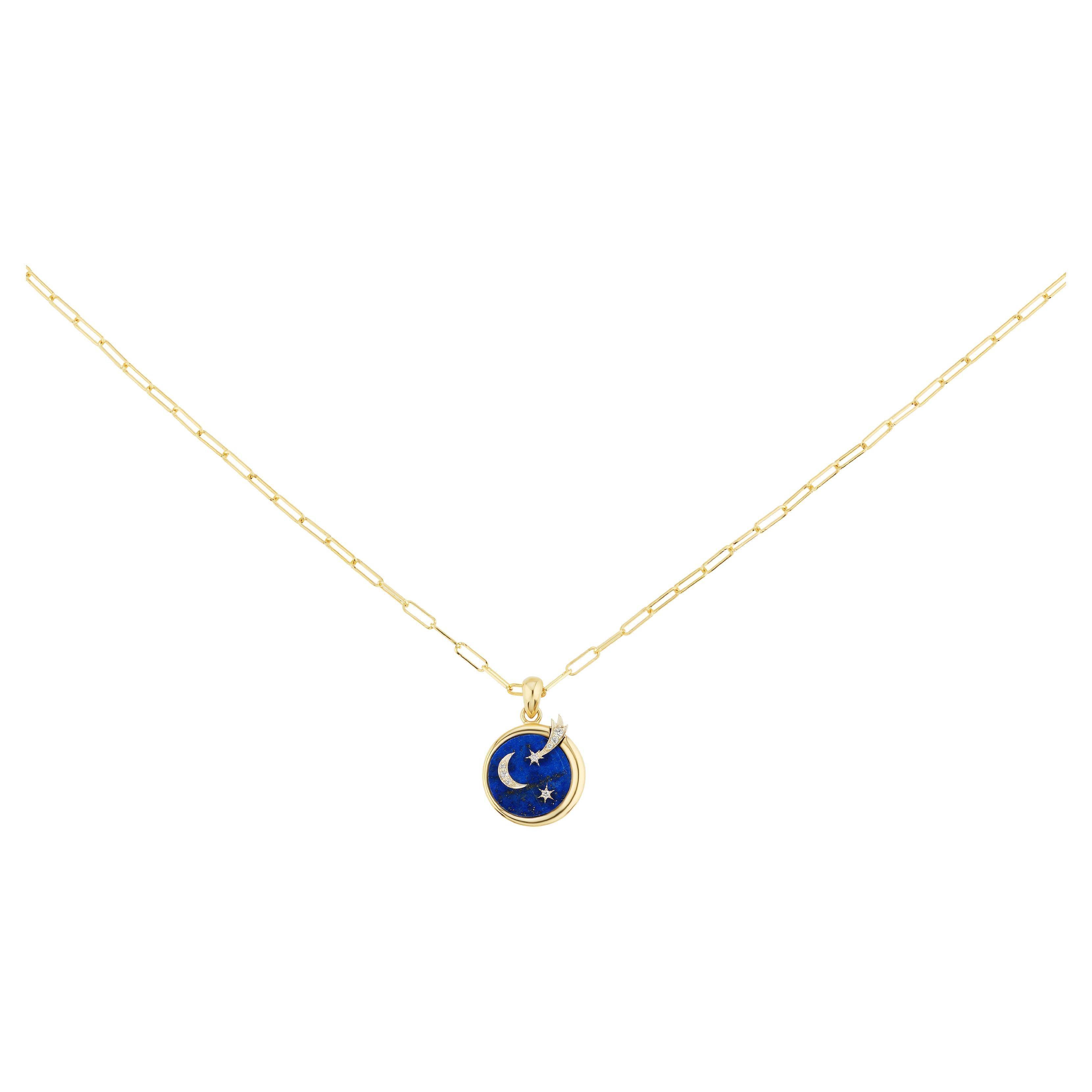 AnaKatarina Elements 'Air' Pendant in 18 Karat Gold, Chilean Lapis, and Diamonds For Sale